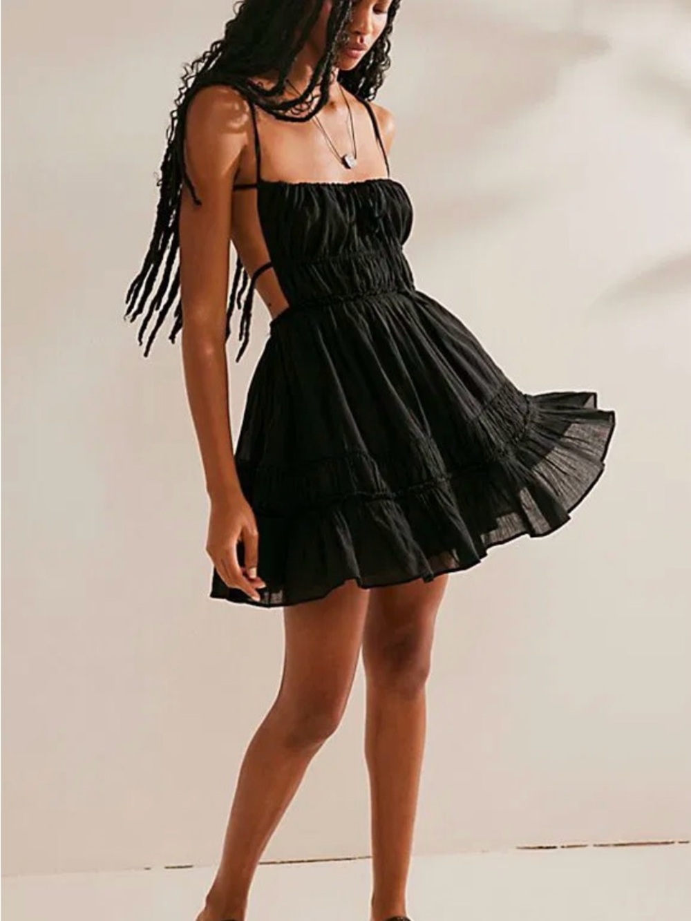 Free People Taking sides shirred tiered mini dress S NWT (Bin A2-036)